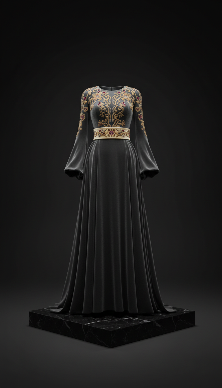 Velvet-Tailored Gown with Sculpted Bodice